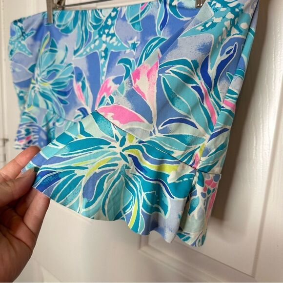 Lilly Pulitzer Bennett Blue Celestial Seas Mini Swim Skirt Sz 14 Cruise Beach - Picture 2 of 7